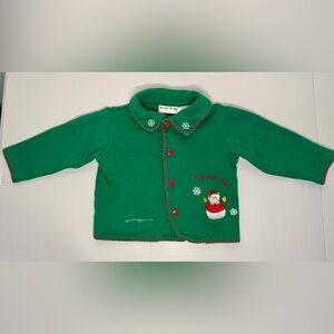 Vintage Baby Christmas Top Boy Girl 6 Month Green Snowman Cotton Long Sleeve